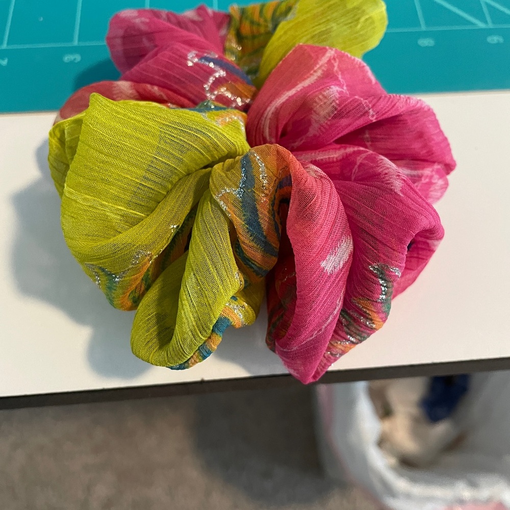 Colorful Pink and Green Scrunchie